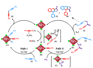 Figure 4. Proposed mechanism for lactone formation at Fe3O4@Ag.